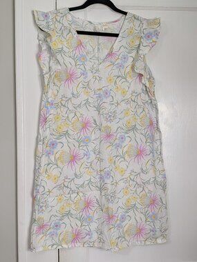 Joie 100% Linen Sleeveless Shift Dress White Pastel Floral Sz L Cottage Coastal